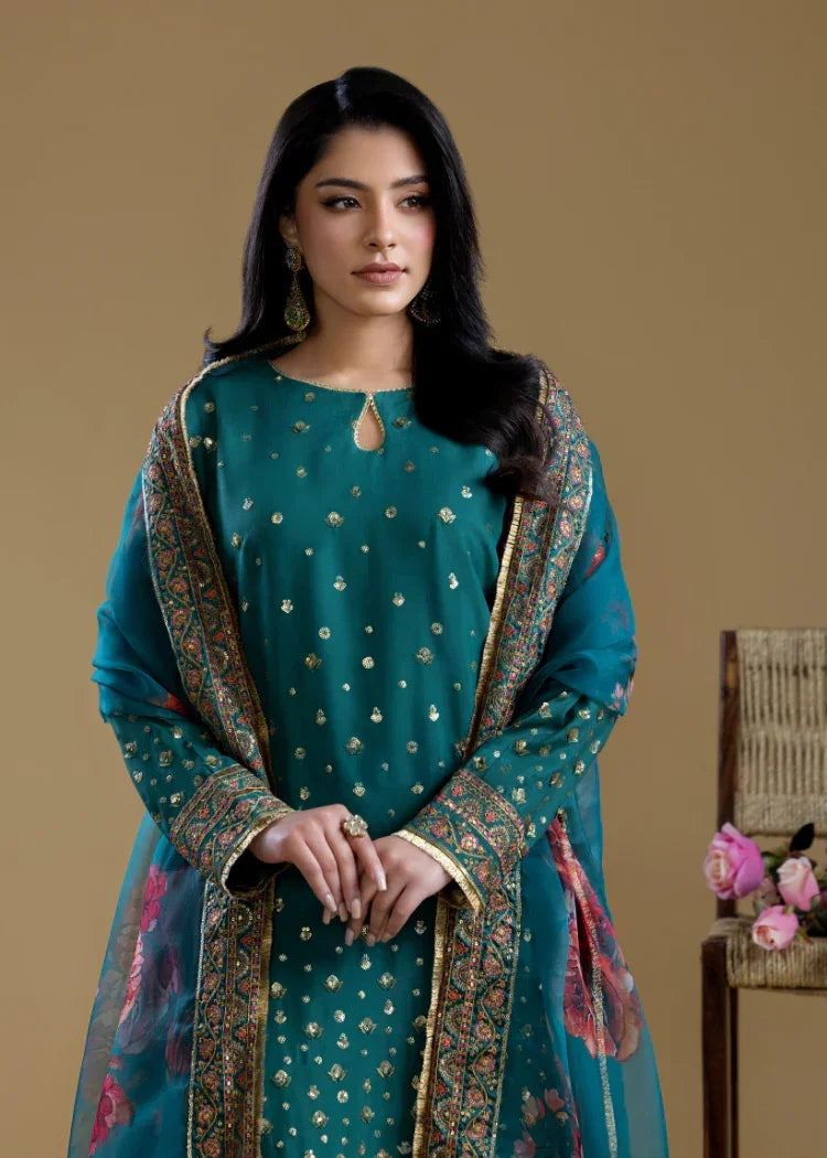 Green Aura - 3PC Pret Embroidered Silk