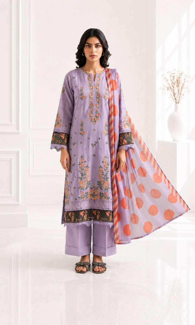 Lavender Bloom -3PC Pret Embroidered Lawn