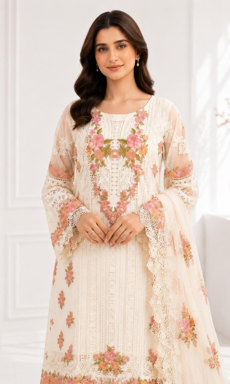 Luna Fleur – 4PC Embroidered Organza Formal