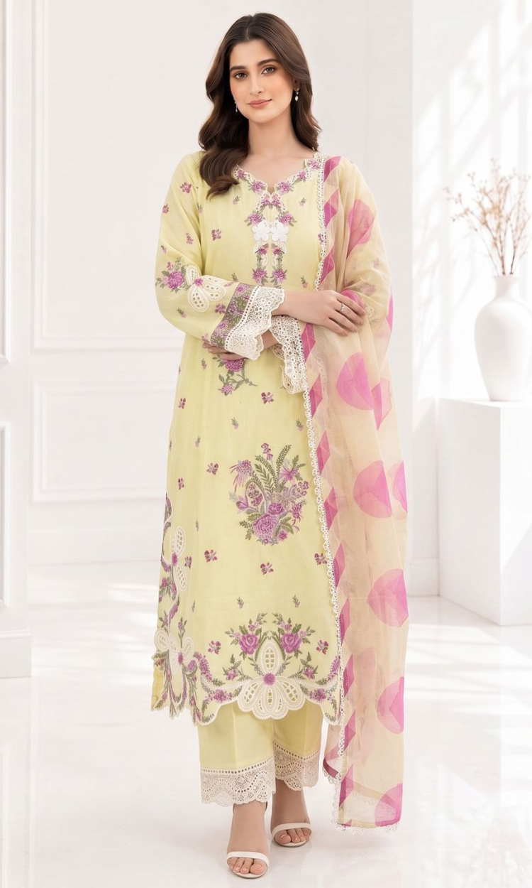 Mushk - 3 PC Pret Embroidered Lawn