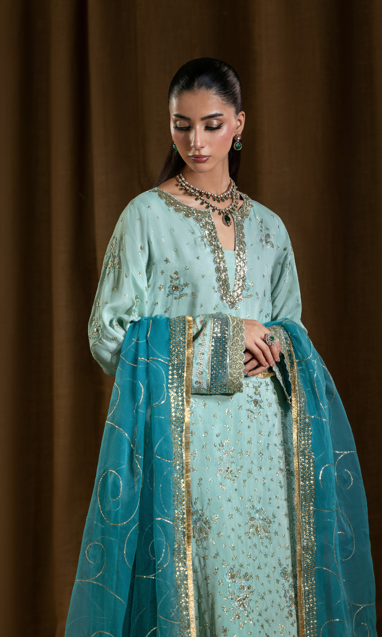 Sara — 3 Piece Luxury Embroidered Pure Dull Silk