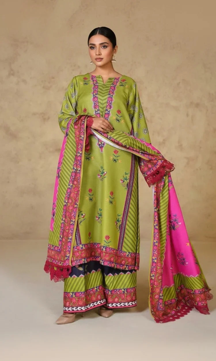 Verdant Bloom Poly Khaddar 3 Piece Suit