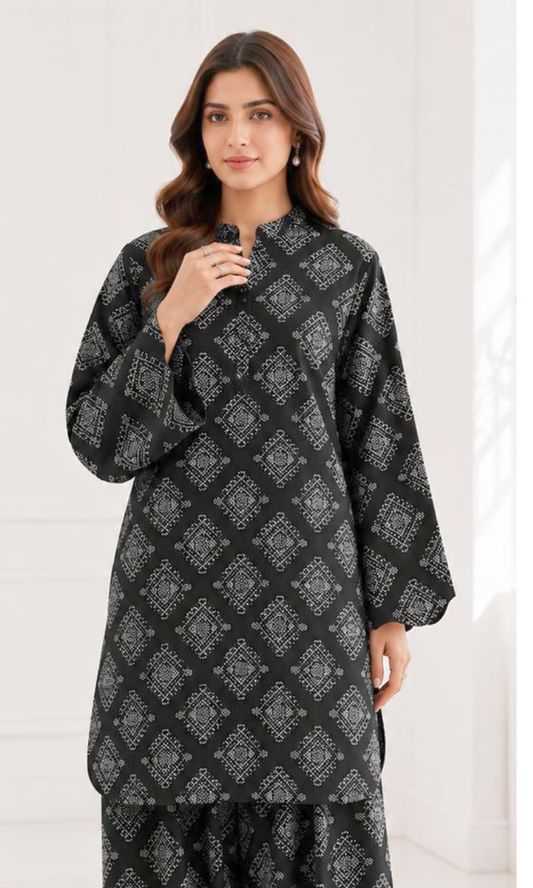 Black Essence Printed Two Piece Suit