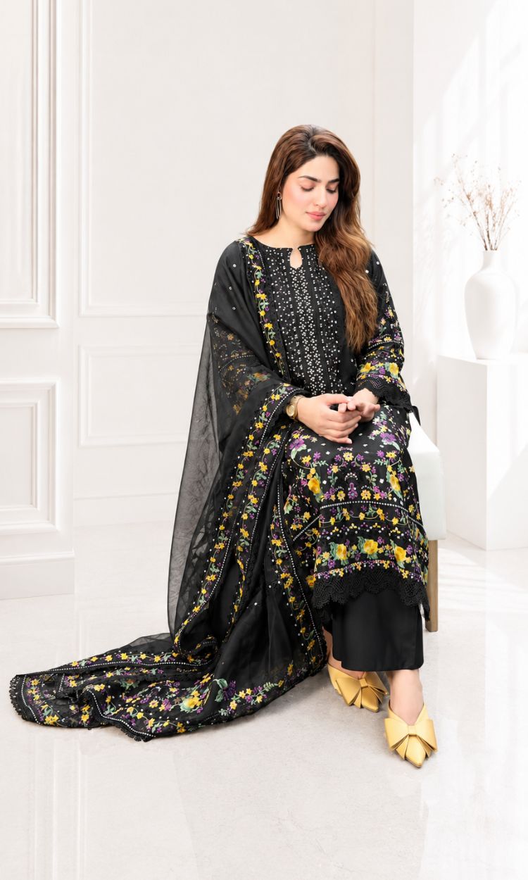 Black Lily Embroidered 3 Piece Suit