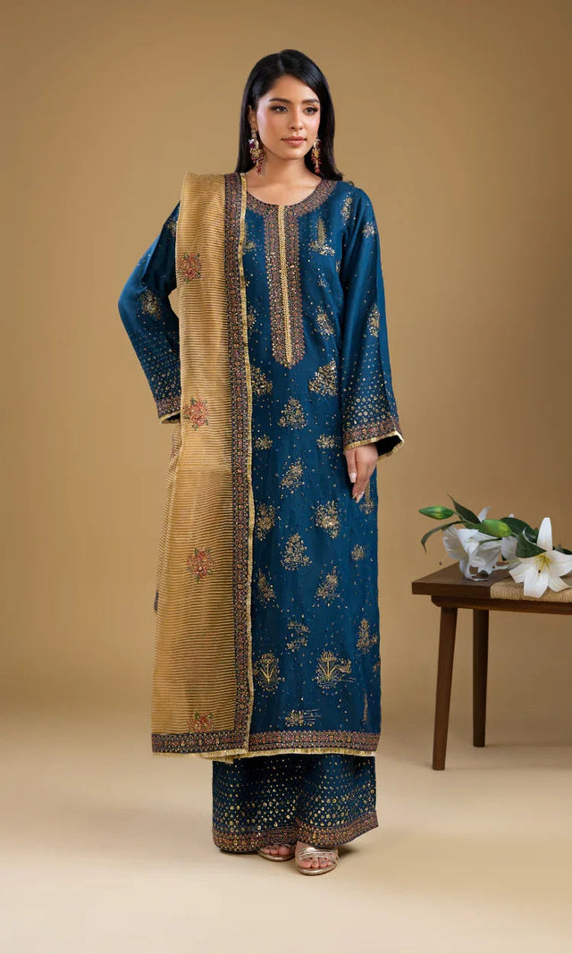 SK004- Navy Luxe Silk Ensemble