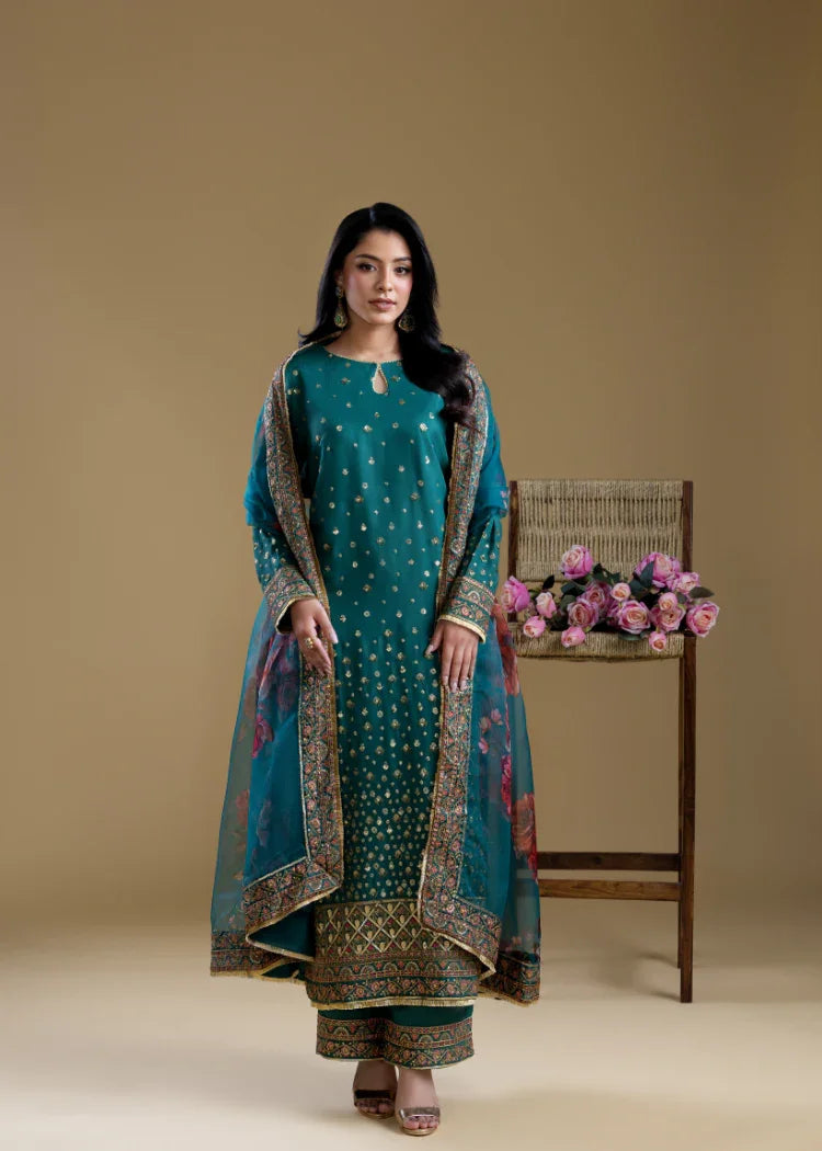 Green Aura - 3PC Pret Embroidered Silk