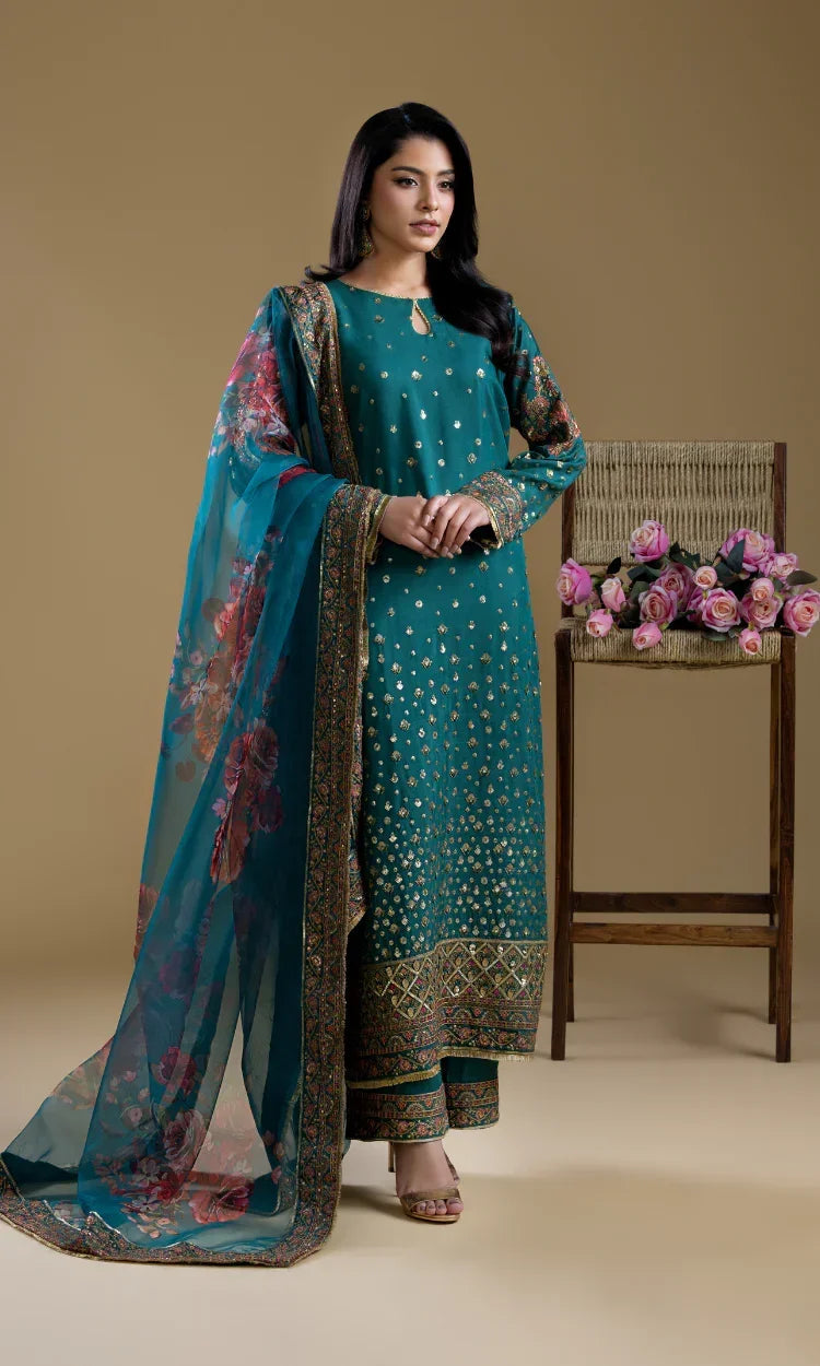 Green Aura - 3PC Pret Embroidered Silk