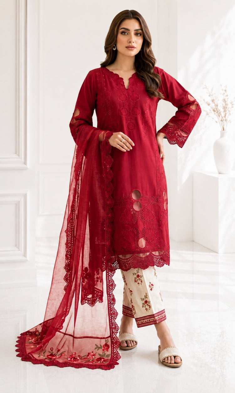 Sakura-3PC Pret Embroidered Lawn