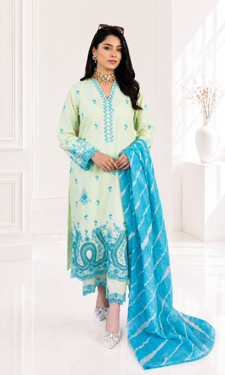 Mint Margarita -  3PC Pret Embroidered Lawn