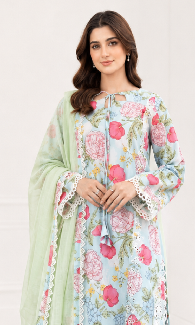 Naqsh Nigar-3PC Pret Embroidered Printed Lawn
