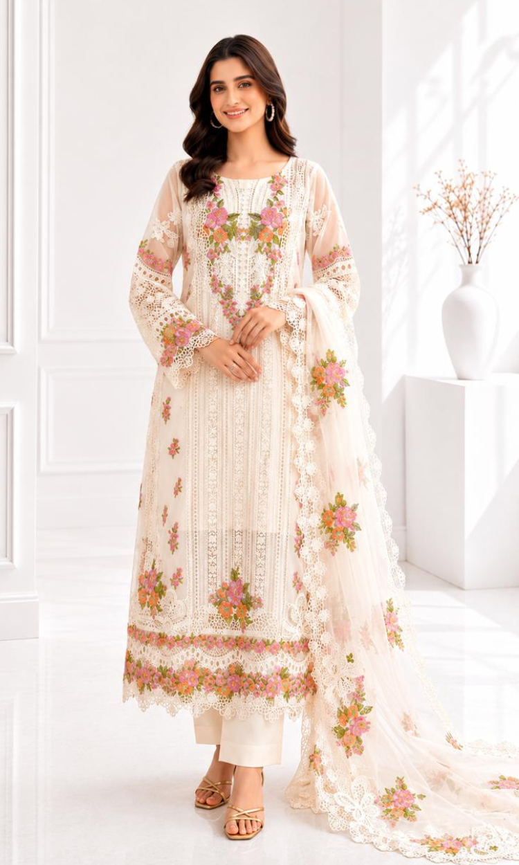 Luna Fleur – 4PC Embroidered Organza Formal