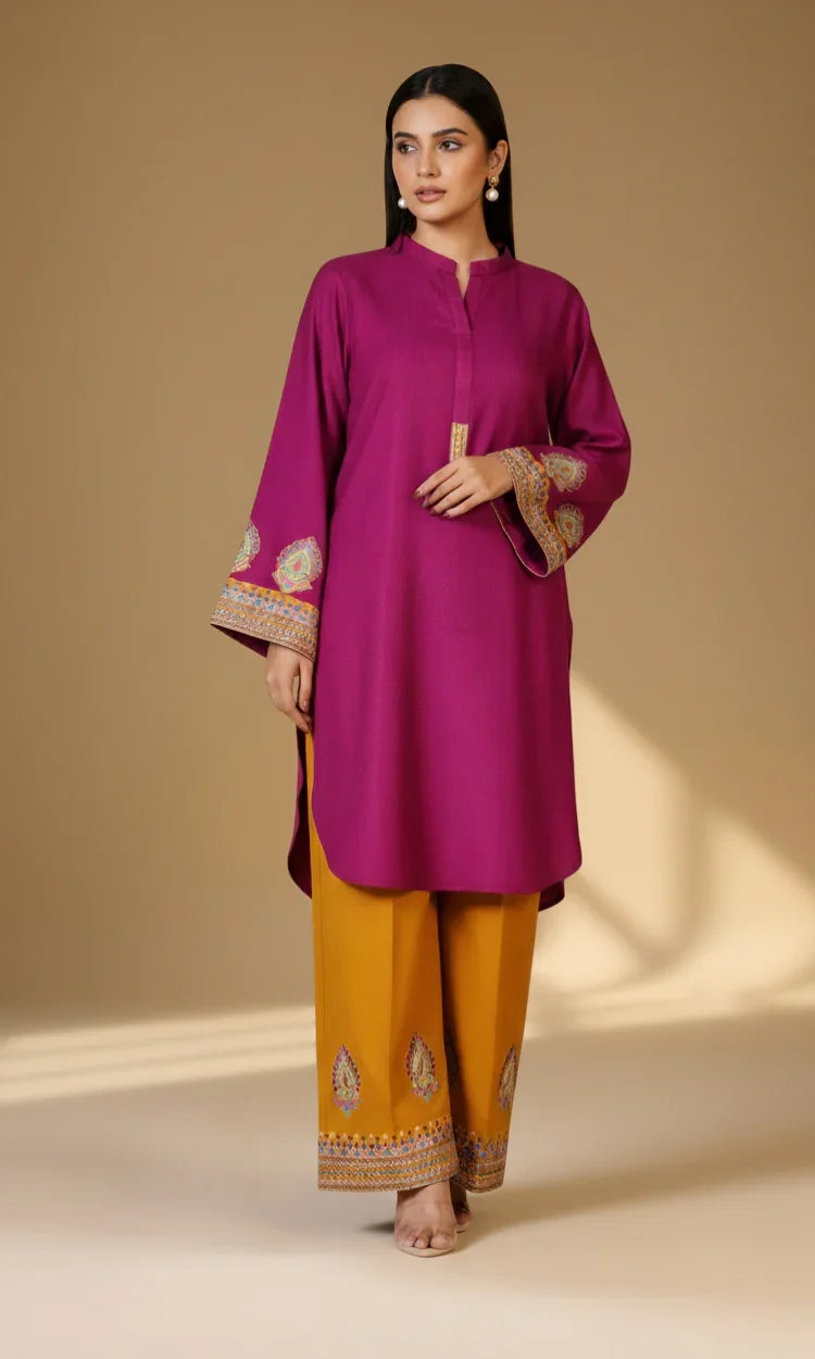 PW03-Peach Wool Magenta with Mustard Tarka