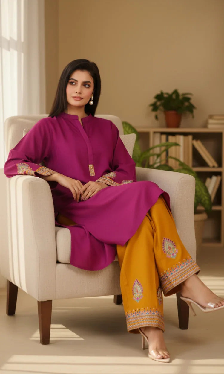 PW03-Peach Wool Magenta with Mustard Tarka