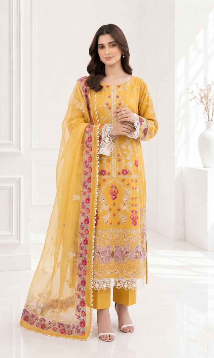 Yellow charm – 3PC Pret Embroidered Lawn