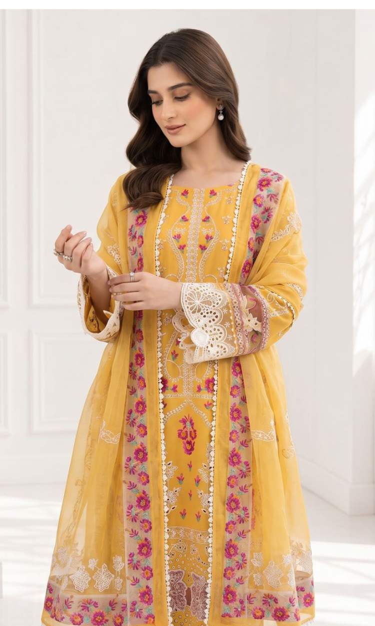 Yellow charm – 3PC Pret Embroidered Lawn