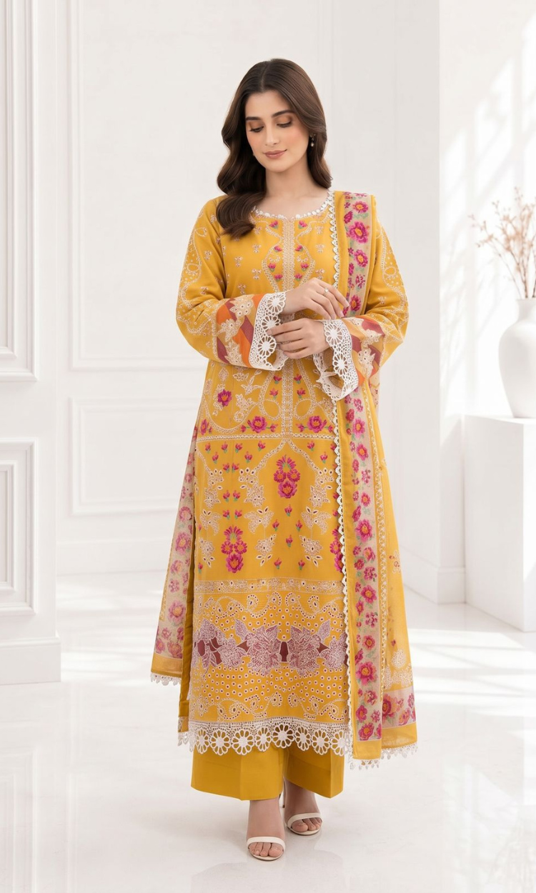 Yellow charm – 3PC Pret Embroidered Lawn