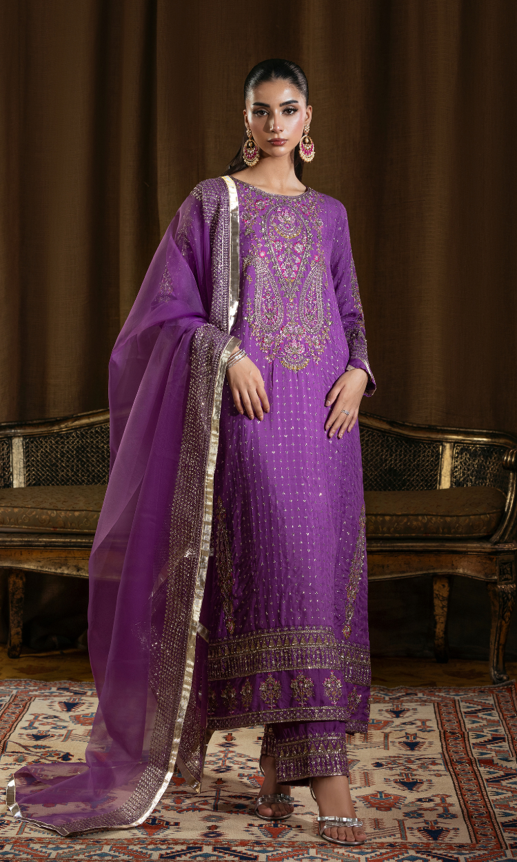 Noor Jahan — 3 Piece Luxury Embroidered Pure Dull Silk
