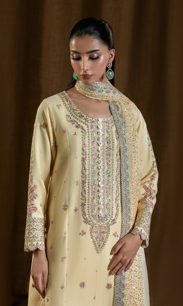 Meena —3 Piece Luxury Embroidered Pure Dull Silk