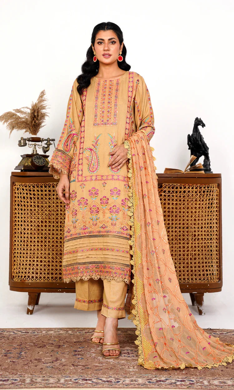 Elegant Karandi Outfit with Heavily Embroidered Chiffon Dupatta