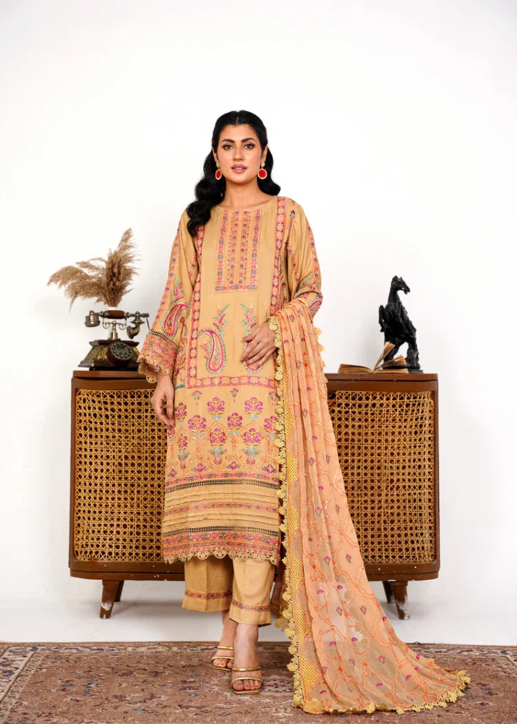 Elegant Karandi Outfit with Heavily Embroidered Chiffon Dupatta