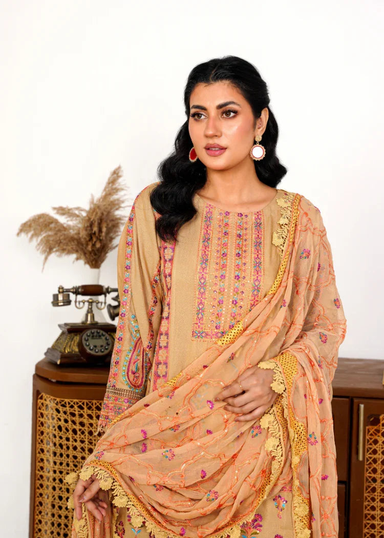 Elegant Karandi Outfit with Heavily Embroidered Chiffon Dupatta