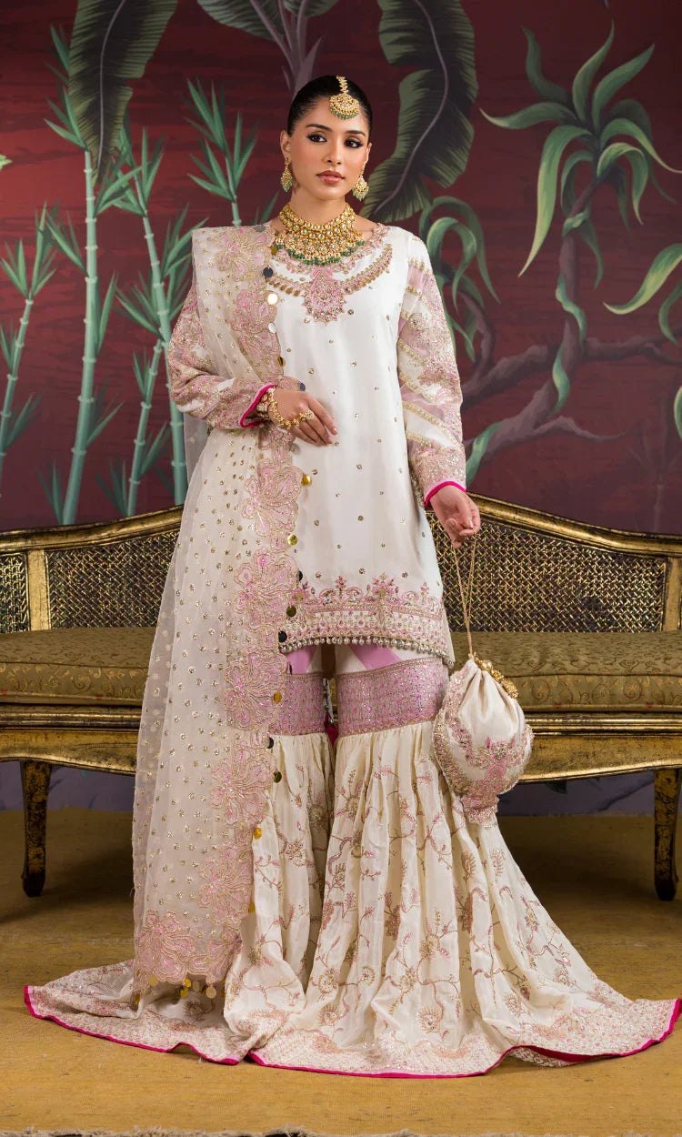 Gul E Noor Customized Embroidered Khadi Net Sharara Set