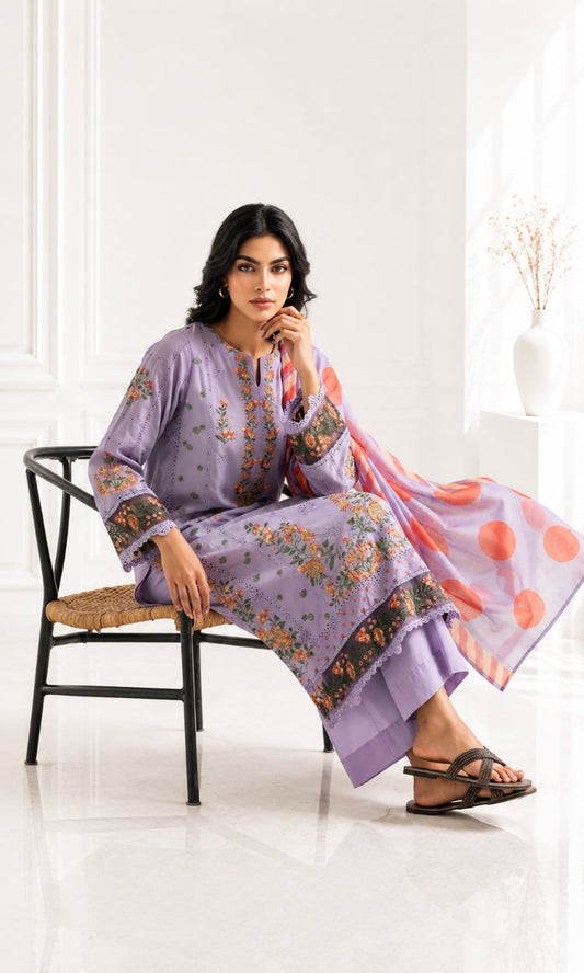 Lavender Bloom 3 Pc Pret Embroidered Lawn