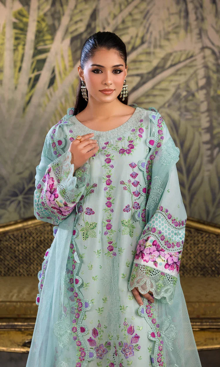 Mint Bloom Embroidered 3 Piece Ensemble