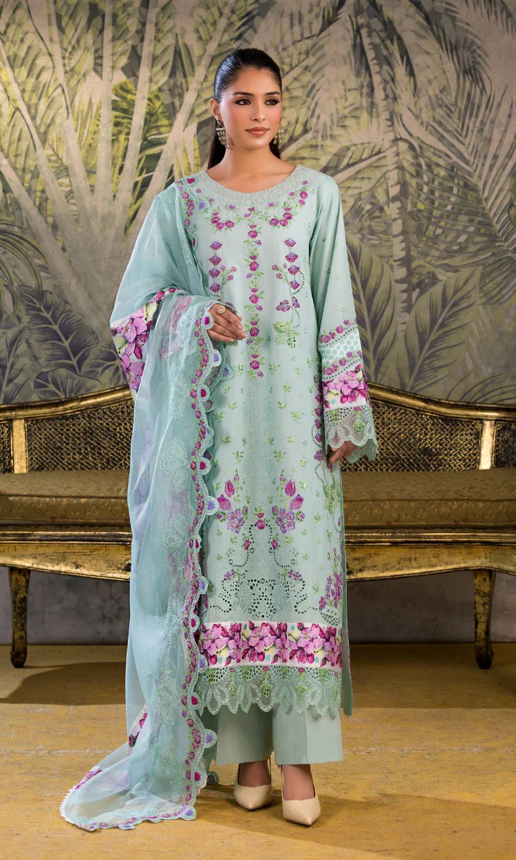 Mint Bloom Embroidered 3 Piece Ensemble