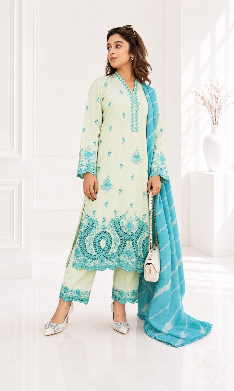 Mint Margarita 3 Pc Pret Embroidered Lawn
