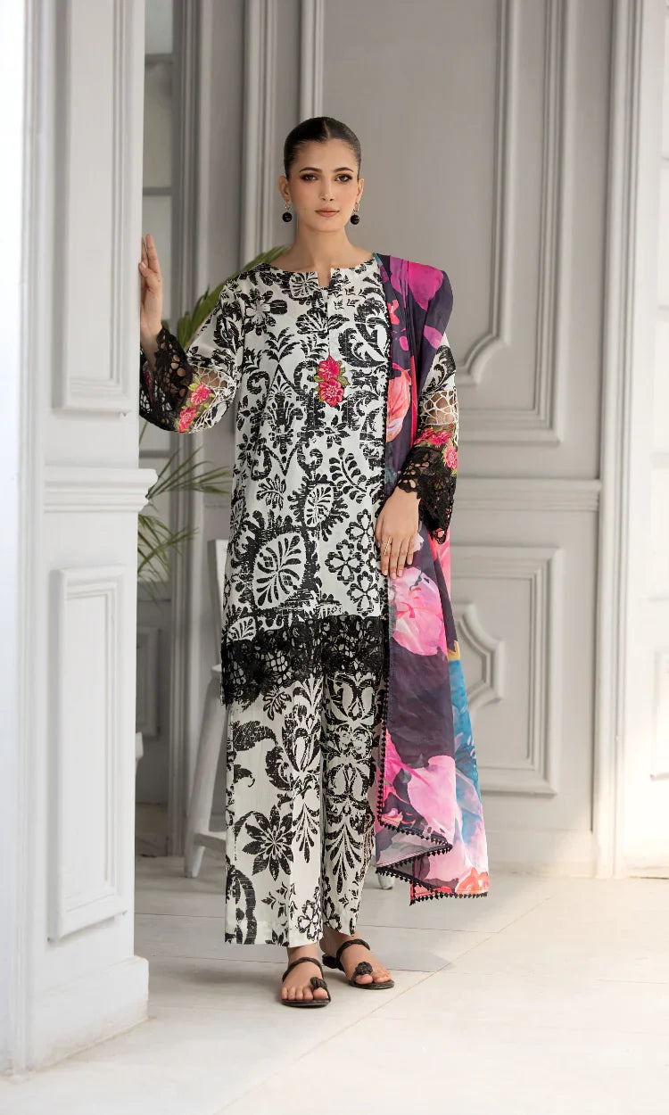 Noir Flora 3 Piece Embroidered Lawn Suit