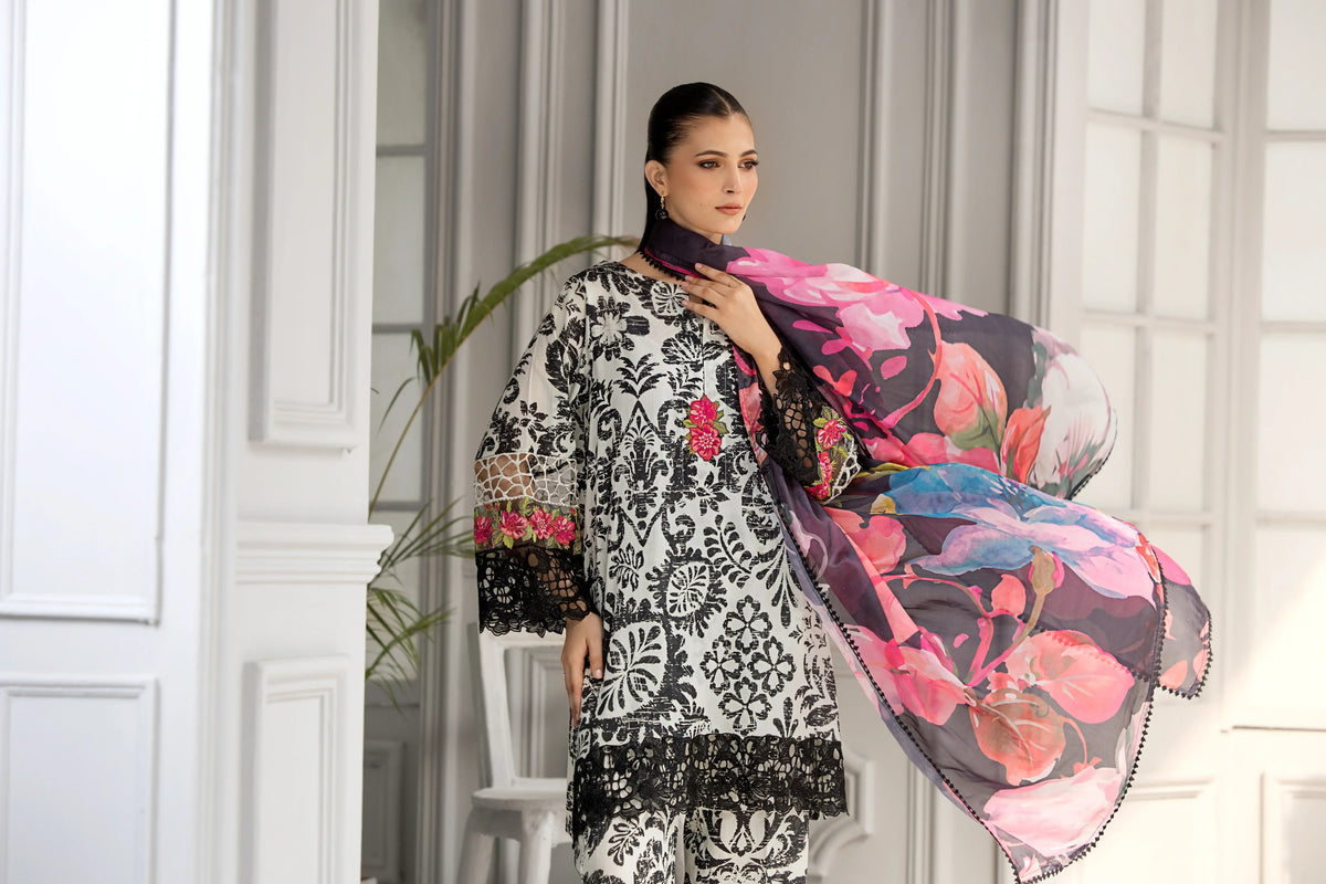 Noir Flora 3 Piece Embroidered Lawn Suit