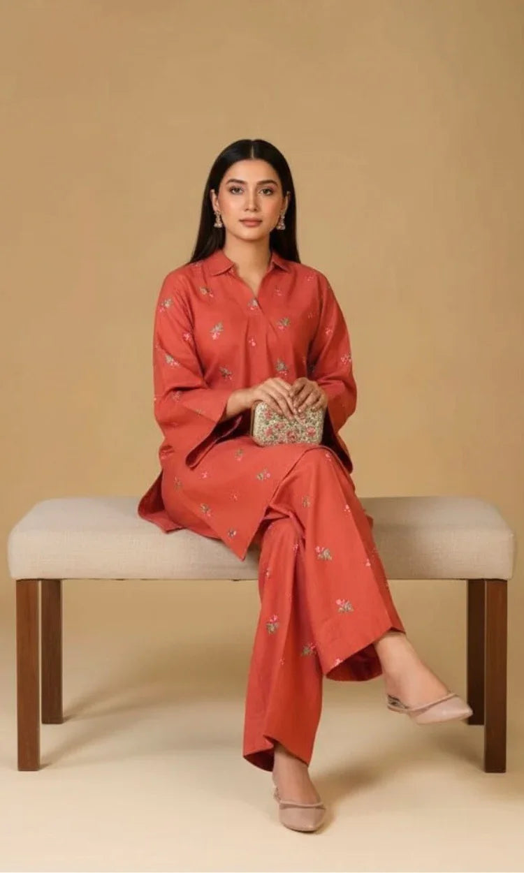 Rusty Two Piece Embroidered Suit