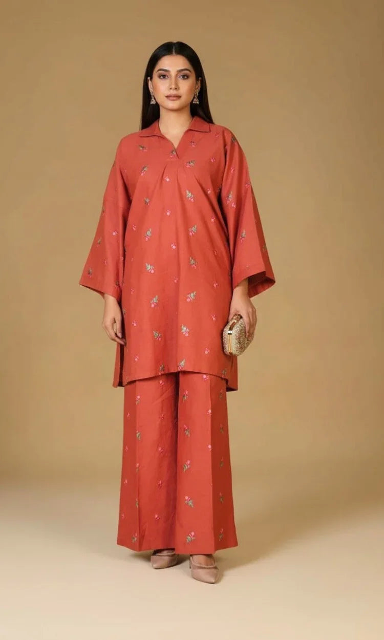 Rusty Two Piece Embroidered Suit