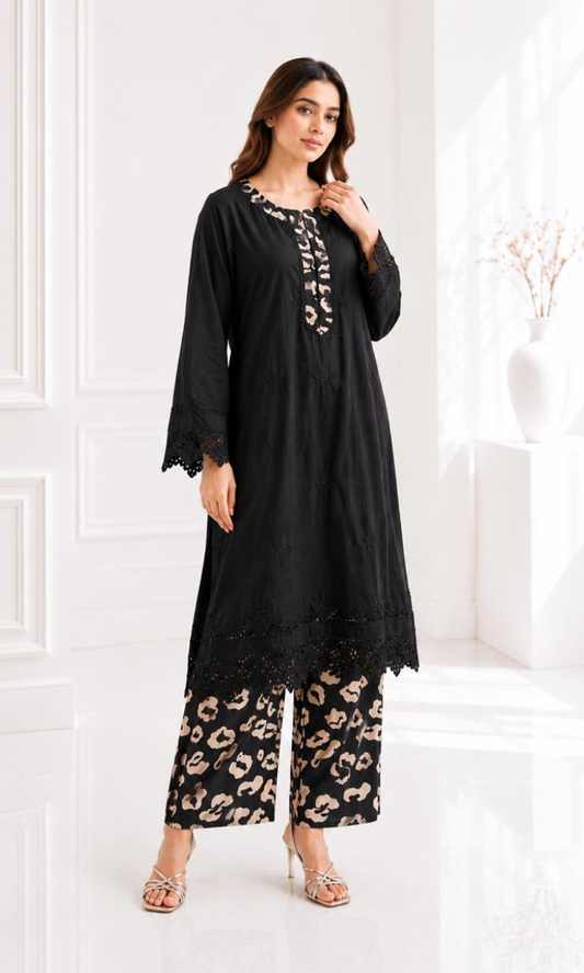 Black Berry Embroidered Lawn Two Piece Suit