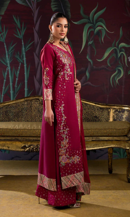 SK009 Designer Maroon Sheesha Silk Three Piece Suit