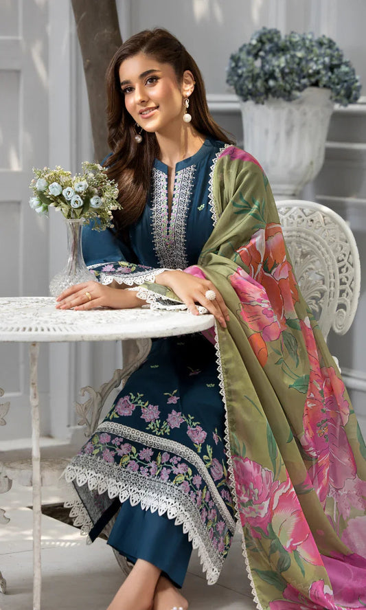 Teal Flora Embroidered Elegance in Every Thread