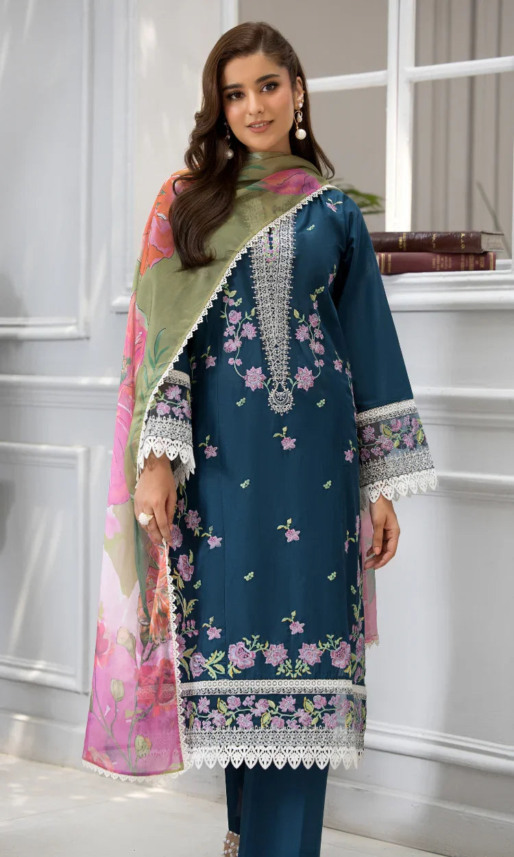 Teal Flora Embroidered Elegance in Every Thread