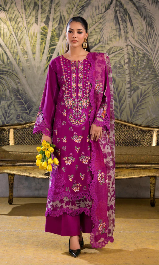 Tulip Magenta Embroidered Lawn 3 Piece Suit