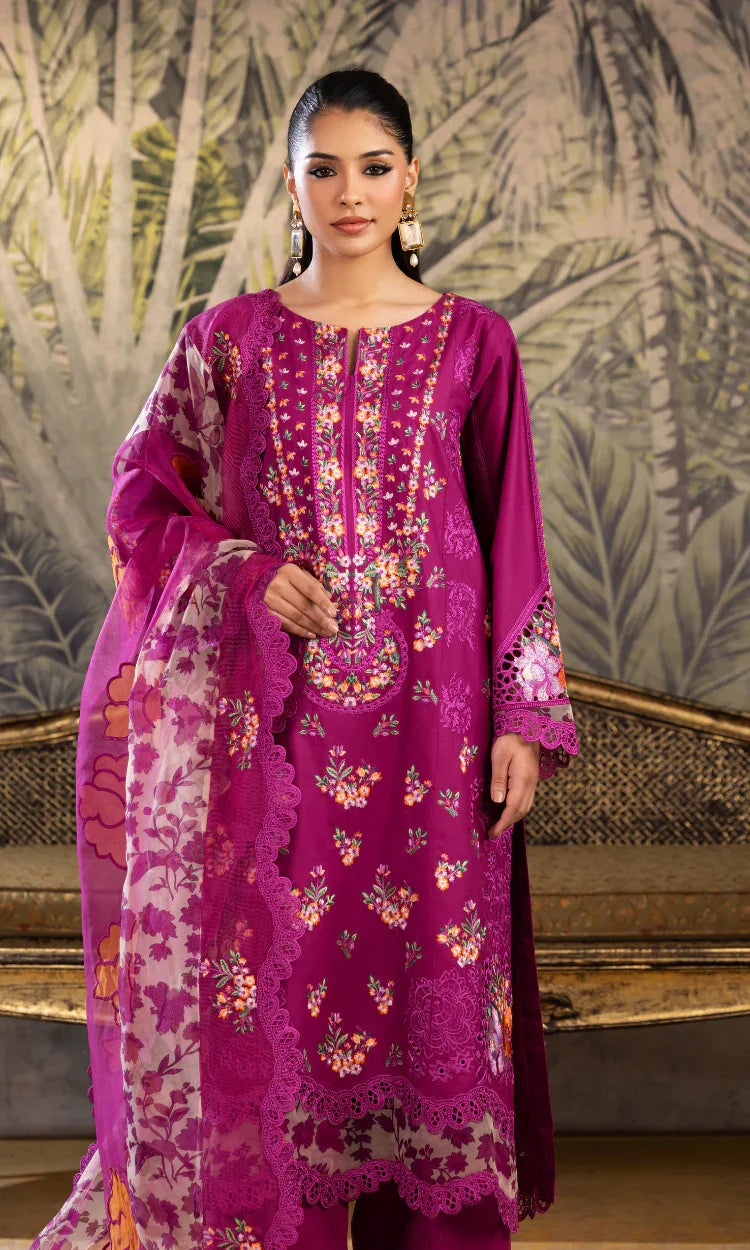 Tulip Magenta Embroidered Lawn 3 Piece Suit