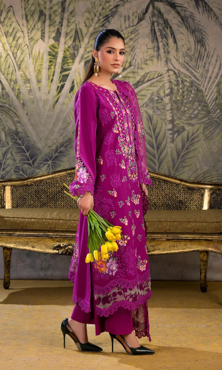 Tulip Magenta Embroidered Lawn 3 Piece Suit