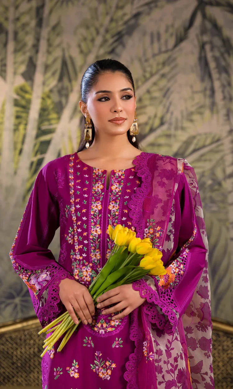 Tulip Magenta Embroidered Lawn 3 Piece Suit