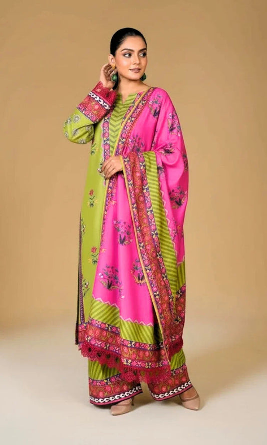 Verdant Bloom Poly Khaddar 3 Piece Suit