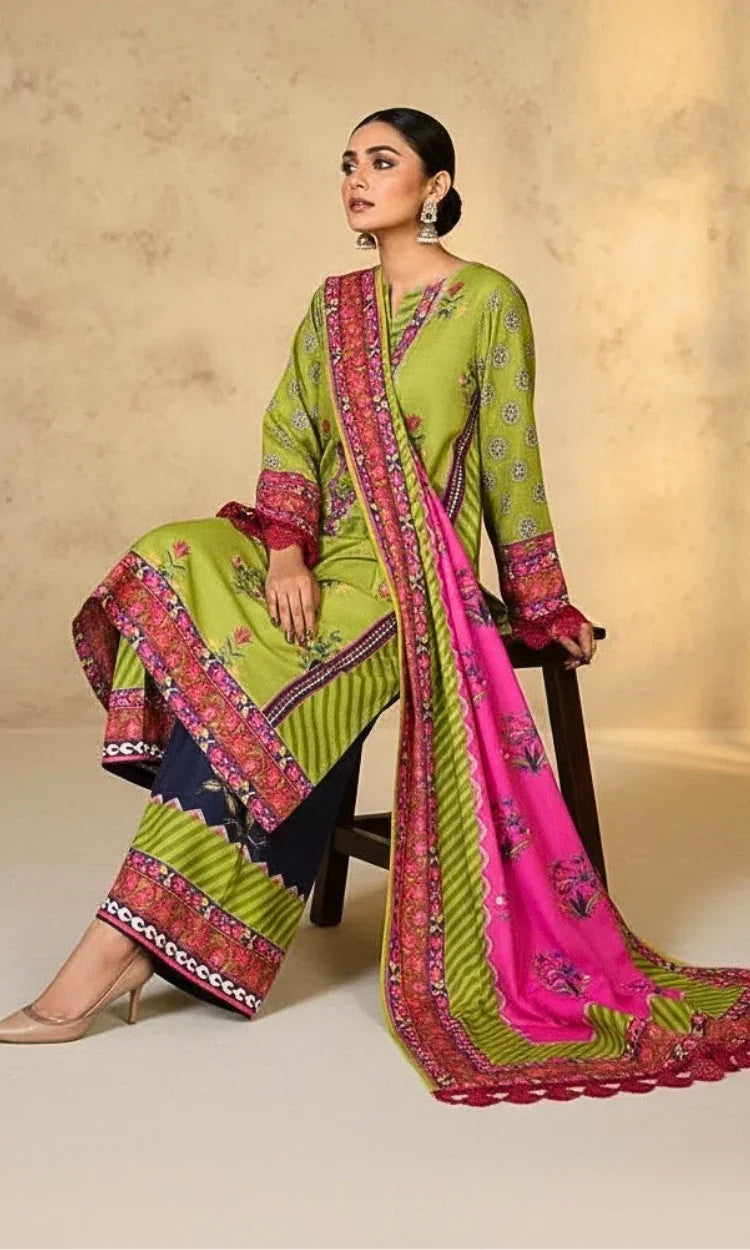 Verdant Bloom Poly Khaddar 3 Piece Suit