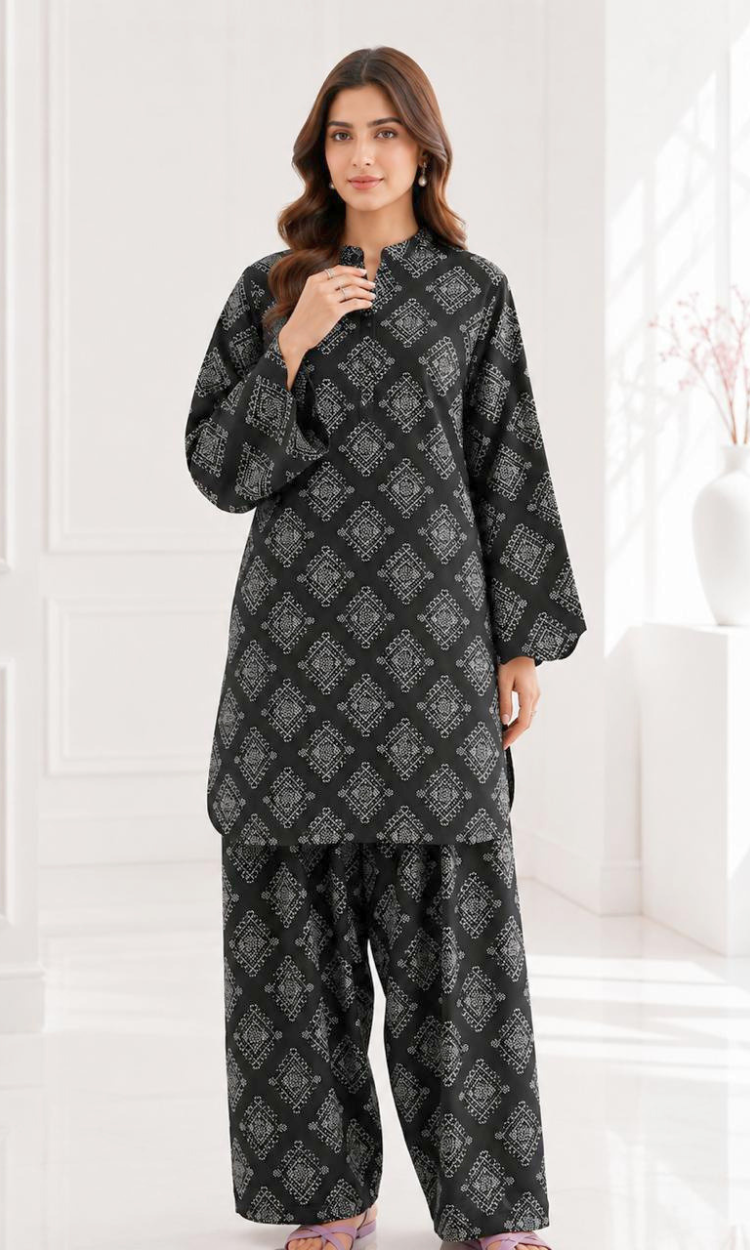 Black Essence Printed Two Piece Suit