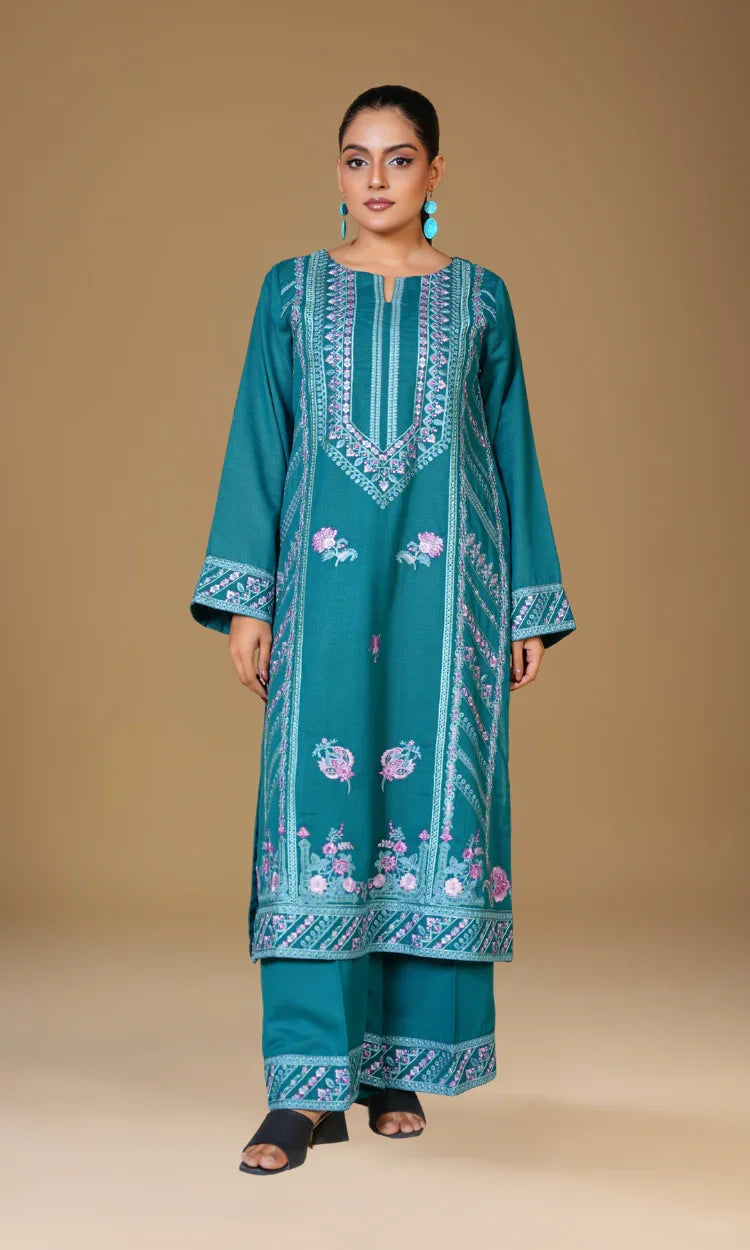 Winter Karandi Turquoise Two Piece Suit