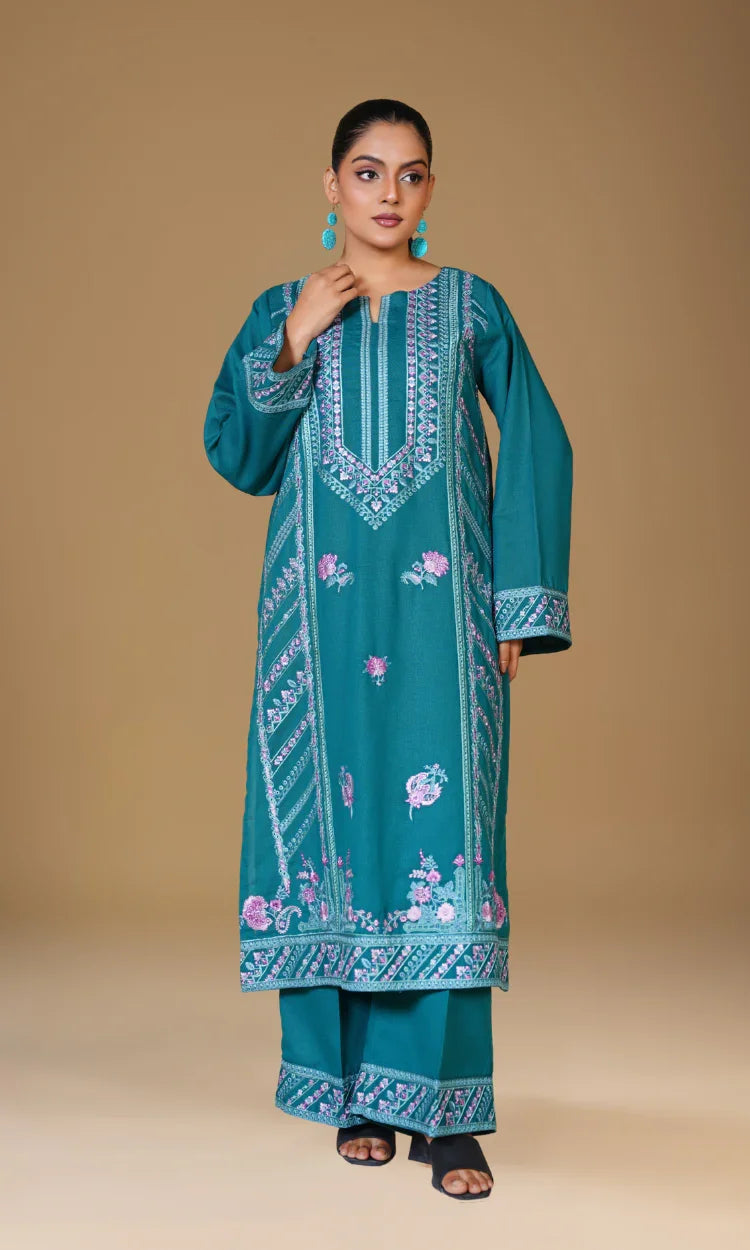 Winter Karandi Turquoise Two Piece Suit