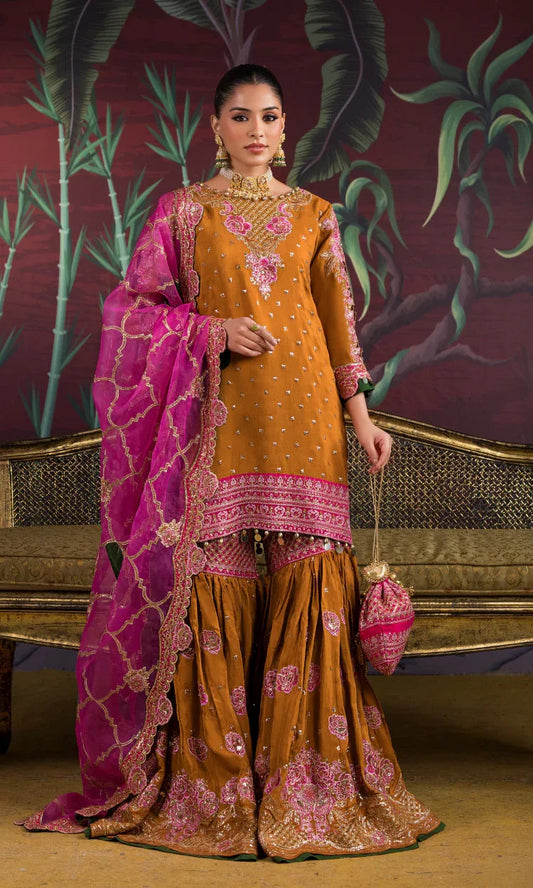 Zeenat Gul Embroidered Khadi Net Sharara Set